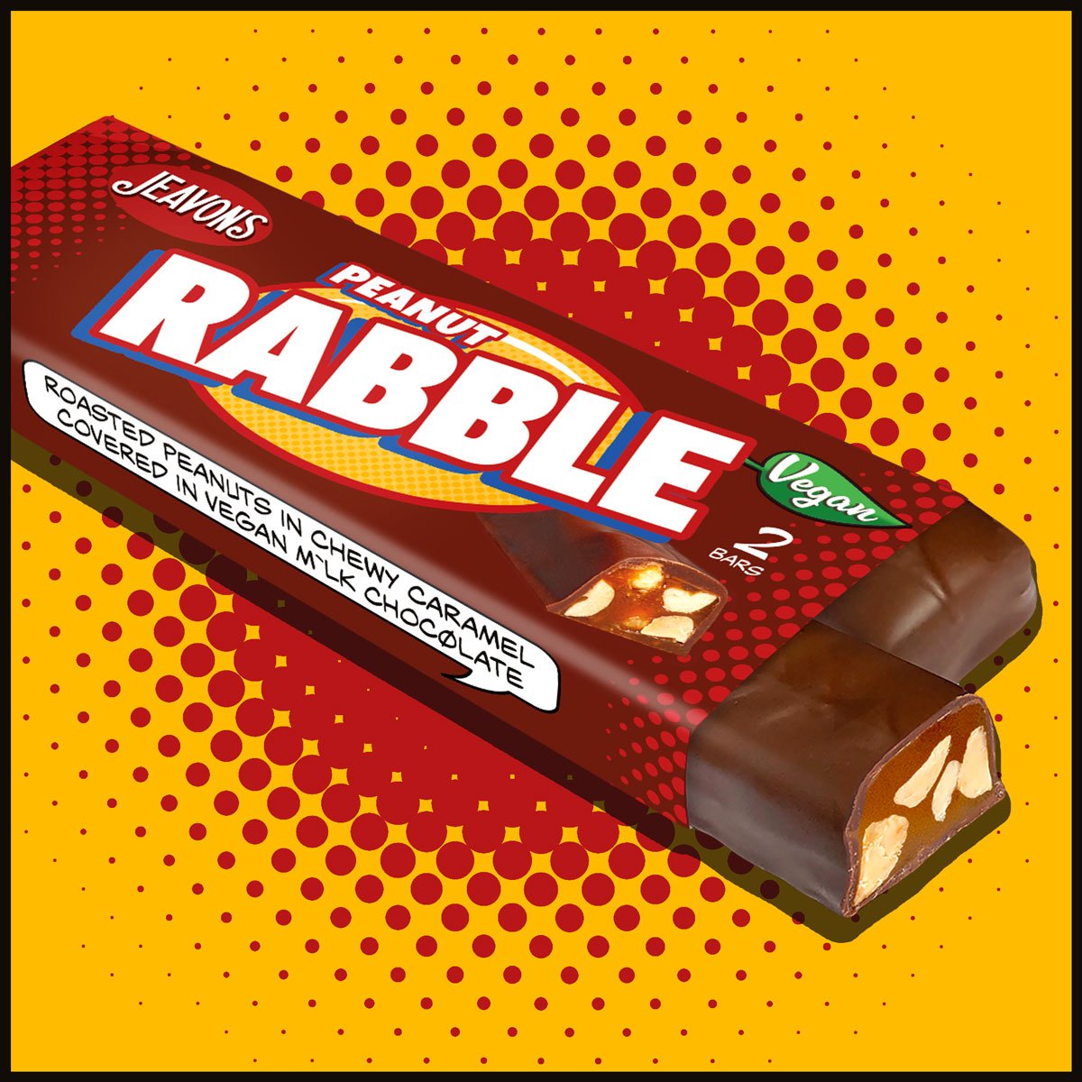 vegan caramel with roasted peanuts covered in vegan chocolate