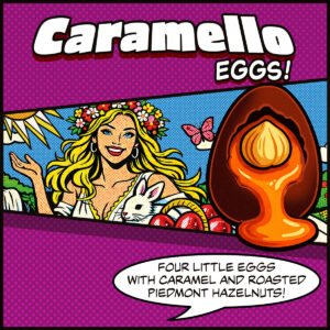 vegan easter eggs filled with caramel and roasted hazelnuts