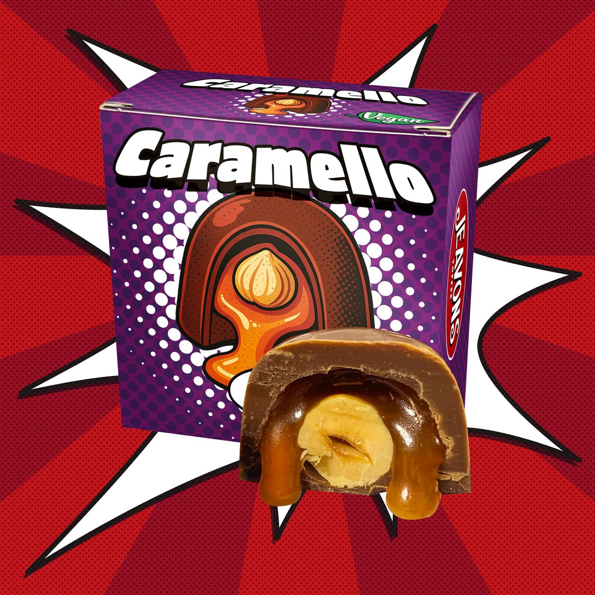 vegan chocolates filled with caramel and roasted hazelnuts