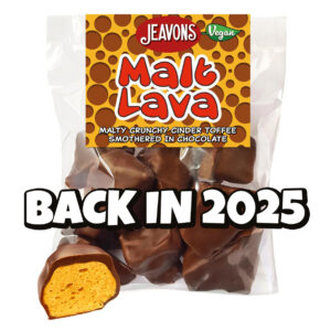 malt lava, malted honeycomb toffee in vegan alternative to milk chocolate