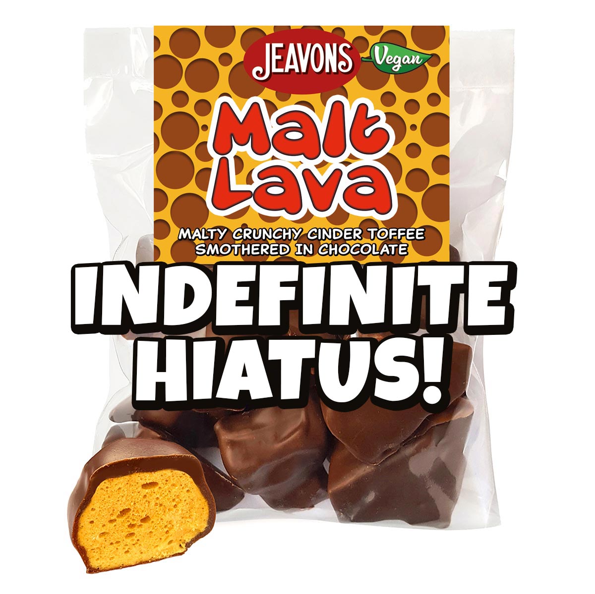 malt lava, malted honeycomb toffee in vegan alternative to milk chocolate