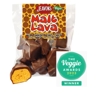 malted vegan honeycomb chunks covered in vegan chocolate