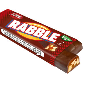 vegan caramel with roasted peanuts covered in vegan chocolate