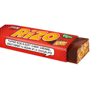 vegan chocolate candy bar with chewy vegan caramel and puffed rice